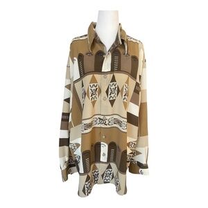 Bassiri Uomo Men’s Button Down Shirt M Geometric Tribal Print Long Sleeve